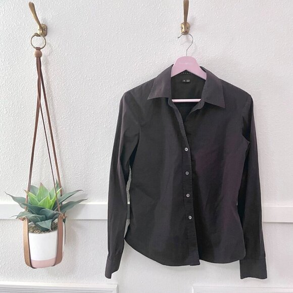 Theory Tops - Theory Larissa Dark Chocolate Brown Button Down Shirt Size M